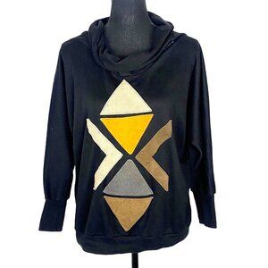 Vintage OSGOOD SMUK Women Sweater Size M Black Turtleneck Leather Applique 32-4